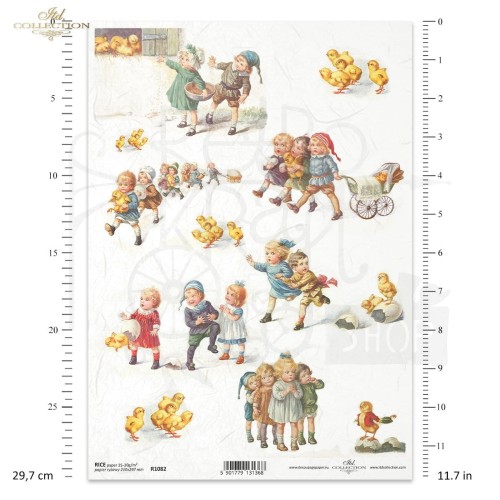 Papier ryżowy do decoupage A4 Wielkanoc retro dzieci R1082 ITD Collection