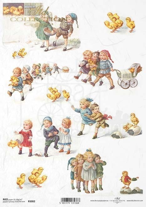 Papier ryżowy do decoupage A4 Wielkanoc retro dzieci R1082 ITD Collection