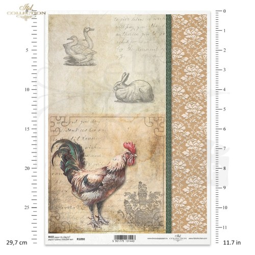Papier ryżowy do decoupage A4 Wielkanoc kogut R1090 ITD Collection