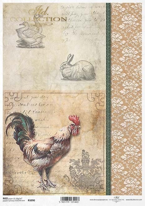 Papier ryżowy do decoupage A4 Wielkanoc kogut R1090 ITD Collection