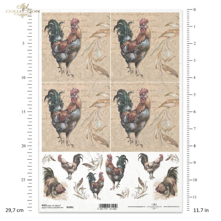 Papier ryżowy do decoupage A4 Wielkanoc koguty R1091 ITD Collection