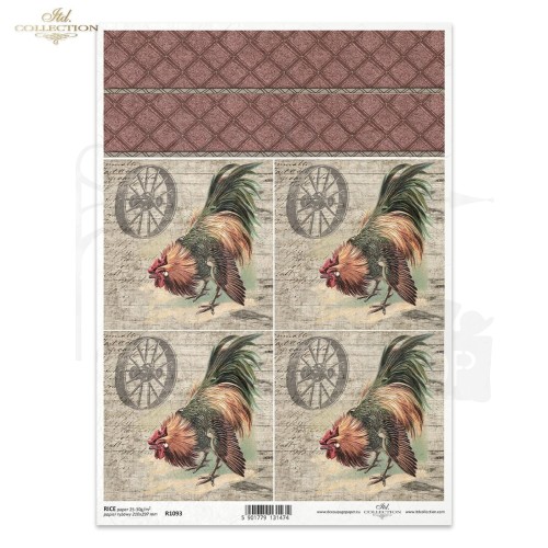 Papier ryżowy do decoupage A4 Wielkanoc koguty R1093 ITD Collection