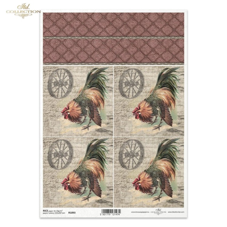 Papier ryżowy do decoupage A4 Wielkanoc koguty R1093 ITD Collection