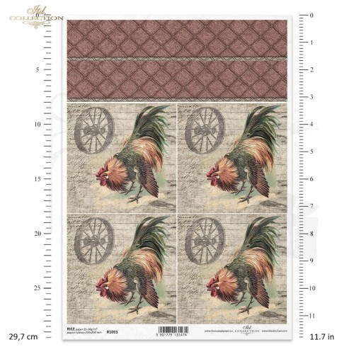 Papier ryżowy do decoupage A4 Wielkanoc koguty R1093 ITD Collection