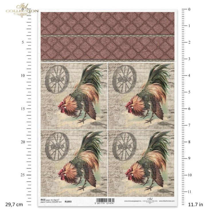 Papier ryżowy do decoupage A4 Wielkanoc koguty R1093 ITD Collection
