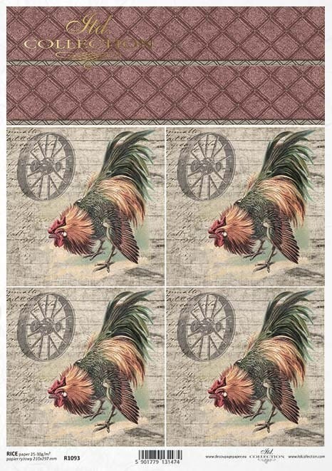 Papier ryżowy do decoupage A4 Wielkanoc koguty R1093 ITD Collection