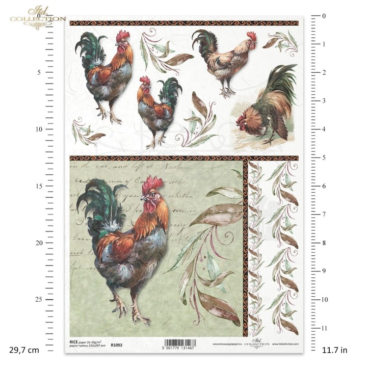 Papier ryżowy do decoupage A4 Wielkanoc koguty R1092 ITD Collection