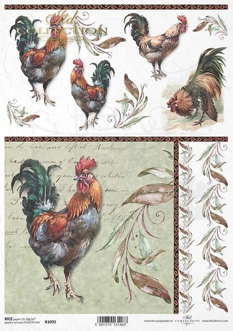 Papier ryżowy do decoupage A4 Wielkanoc koguty R1092 ITD Collection