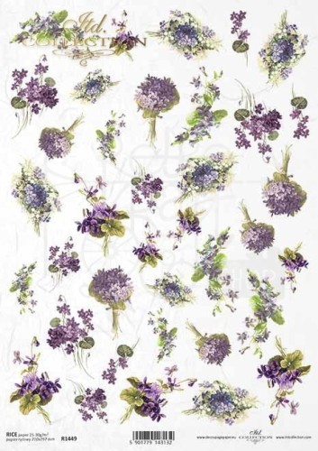 Papier ryżowy do decoupage A4 fioletowe kwiaty R1449 ITD Collection