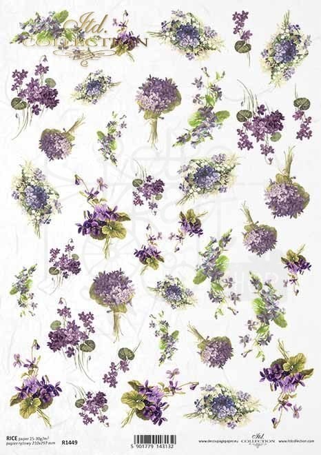 Papier ryżowy do decoupage A4 fioletowe kwiaty R1449 ITD Collection