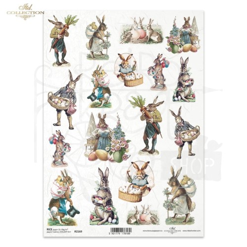 Papier ryżowy do decoupage A4 Wielkanoc zające R2169 ITD Collection
