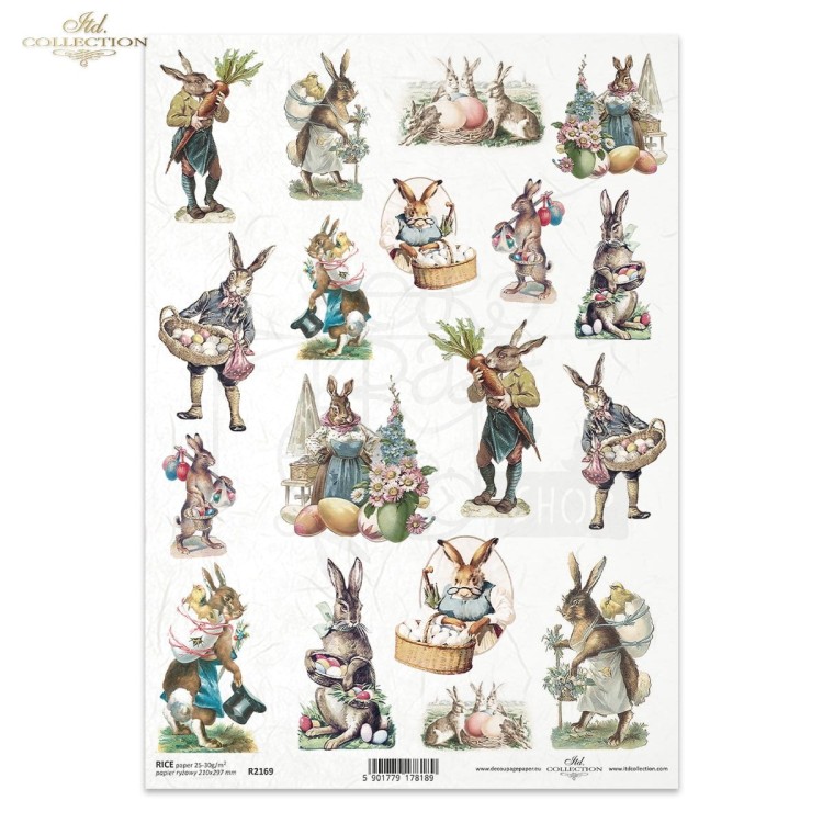 Papier ryżowy do decoupage A4 Wielkanoc zające R2169 ITD Collection