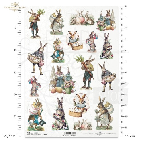 Papier ryżowy do decoupage A4 Wielkanoc zające R2169 ITD Collection