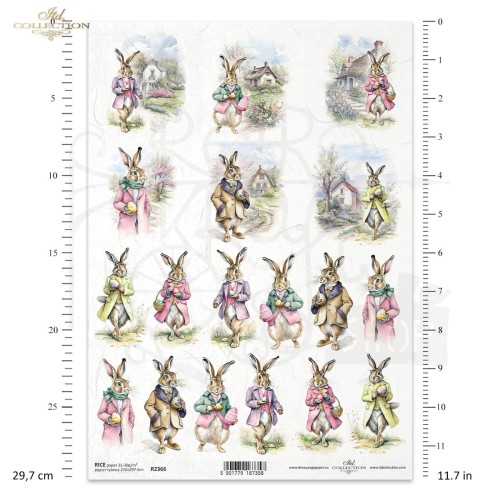 Papier ryżowy do decoupage A4 Wielkanoc zające R2366 ITD Collection
