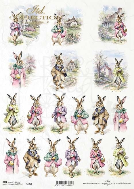 Papier ryżowy do decoupage A4 Wielkanoc zające R2366 ITD Collection