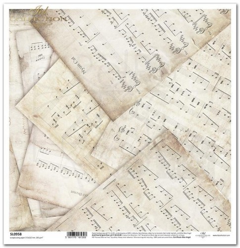 Papier do scrapbookingu 30x30 Angielska róża - nuty tapeta SL0958 ITD Collection