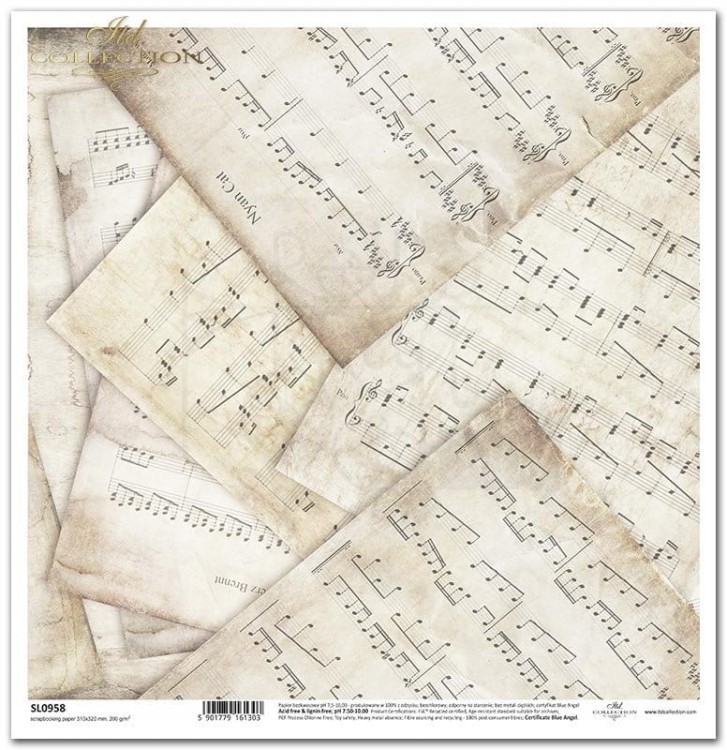 Papier do scrapbookingu 30x30 Angielska róża - nuty tapeta SL0958 ITD Collection