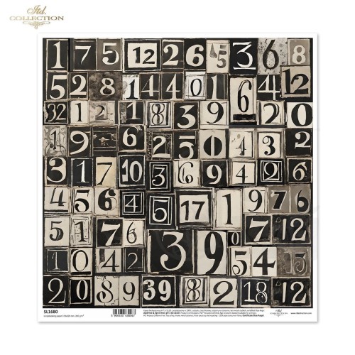 Papier do scrapbookingu 30x30 Black &amp; White Cyfry SL1680 ITD Collection