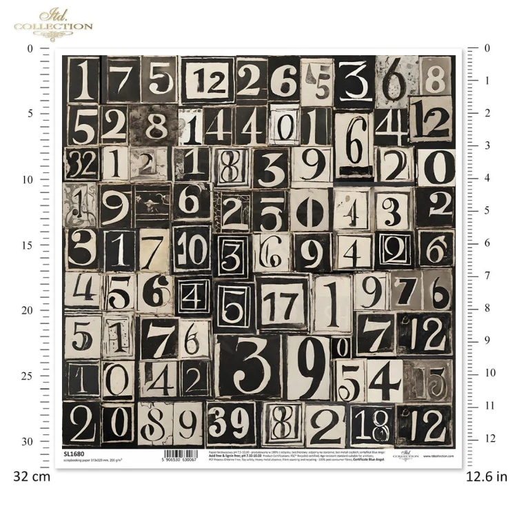 Papier do scrapbookingu 30x30 Black &amp; White Cyfry SL1680 ITD Collection