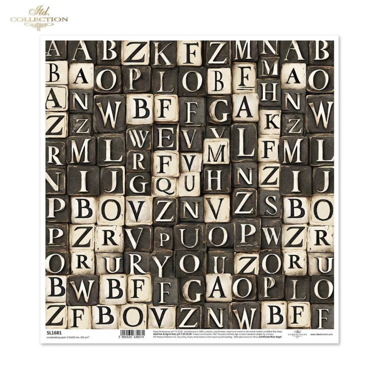 Papier do scrapbookingu 30x30 Black &amp; White Litery SL1681 ITD Collection