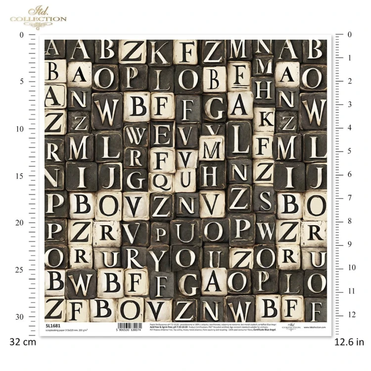 Papier do scrapbookingu 30x30 Black &amp; White Litery SL1681 ITD Collection