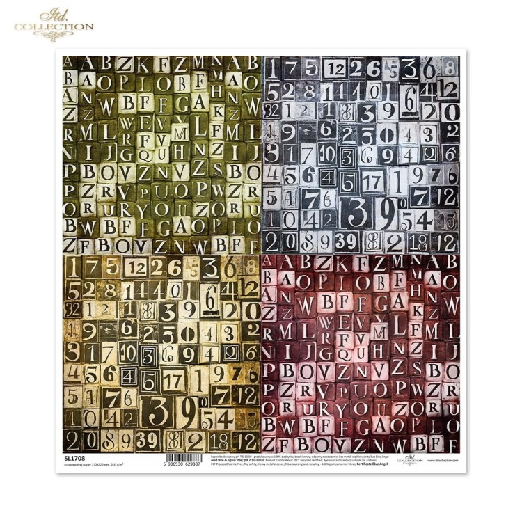 Papier do scrapbookingu 30x30 geometryczne wzorki cyfry litery SL1708 ITD Collection