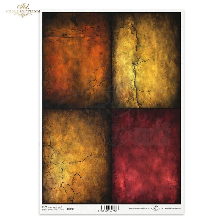 Papier ryżowy do decoupage A4 kolorowe tło brąz pomarańczowe żółte czerwone spękania R2498 ITD Collection