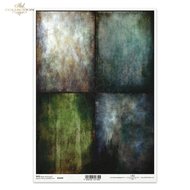 Papier ryżowy do decoupage A4 kolorowe tło brąz niebieskie zielone spękania R2499 ITD Collection