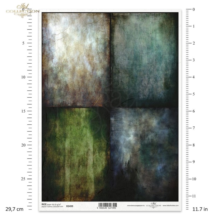 Papier ryżowy do decoupage A4 kolorowe tło brąz niebieskie zielone spękania R2499 ITD Collection