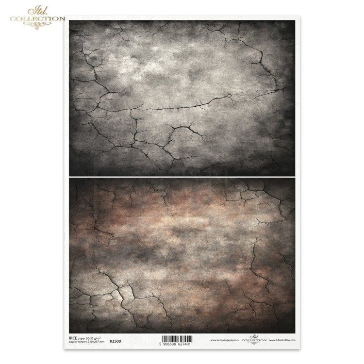 Papier ryżowy do decoupage A4 kolorowe tło szare brąz spękania R2500 ITD Collection