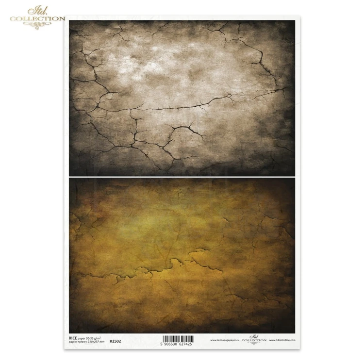 Papier ryżowy do decoupage A4 kolorowe tło szare żółte spękania R2502 ITD Collection