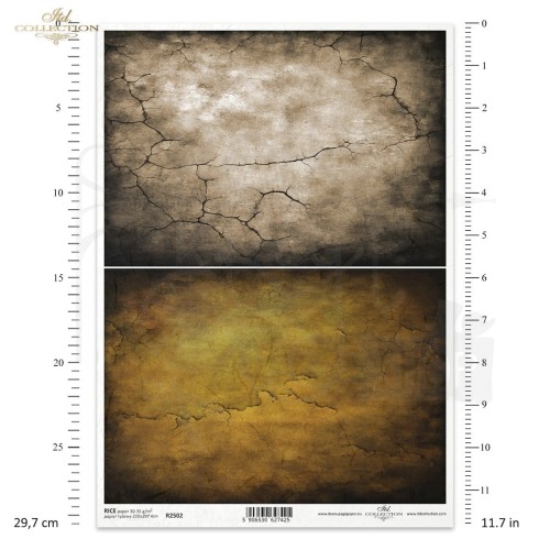 Papier ryżowy do decoupage A4 kolorowe tło szare żółte spękania R2502 ITD Collection