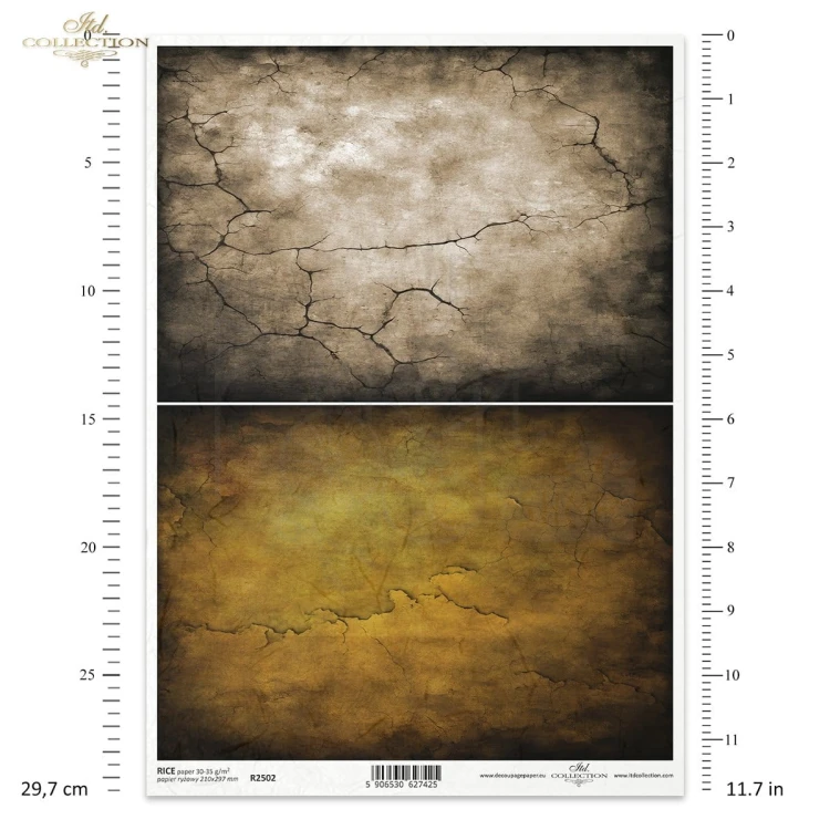 Papier ryżowy do decoupage A4 kolorowe tło szare żółte spękania R2502 ITD Collection