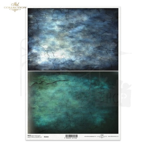 Papier ryżowy do decoupage A4 kolorowe tło niebieskie seledynowe R2503 ITD Collection