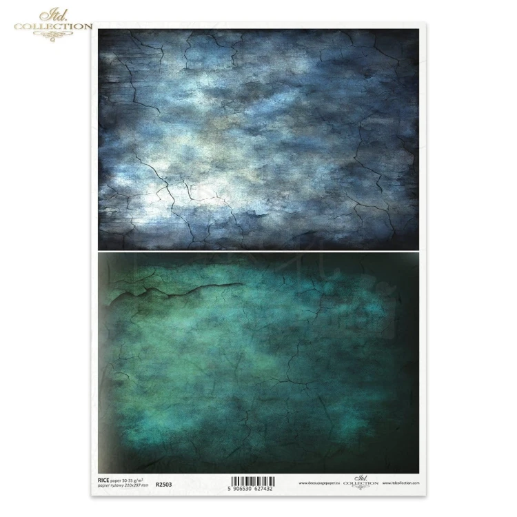 Papier ryżowy do decoupage A4 kolorowe tło niebieskie seledynowe R2503 ITD Collection