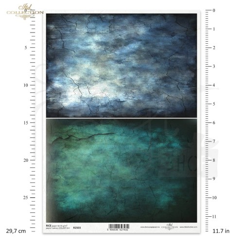 Papier ryżowy do decoupage A4 kolorowe tło niebieskie seledynowe R2503 ITD Collection