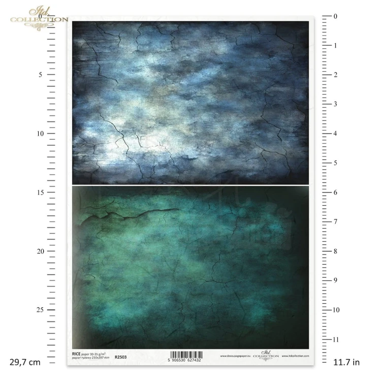 Papier ryżowy do decoupage A4 kolorowe tło niebieskie seledynowe R2503 ITD Collection