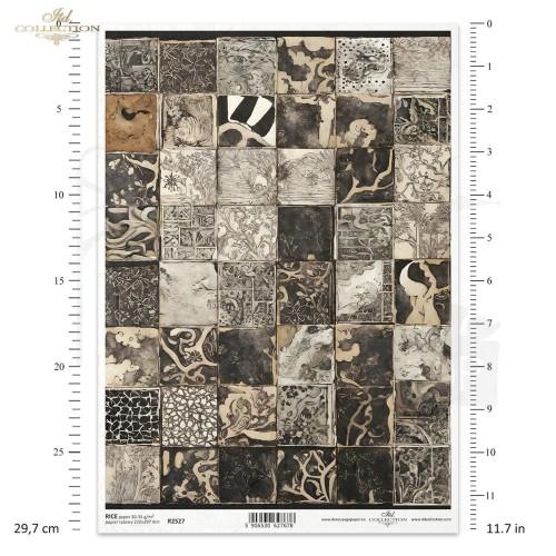Papier ryżowy do decoupage A4 geometyczne czarno-białe wzorki miniaturki R2527 ITD Collection