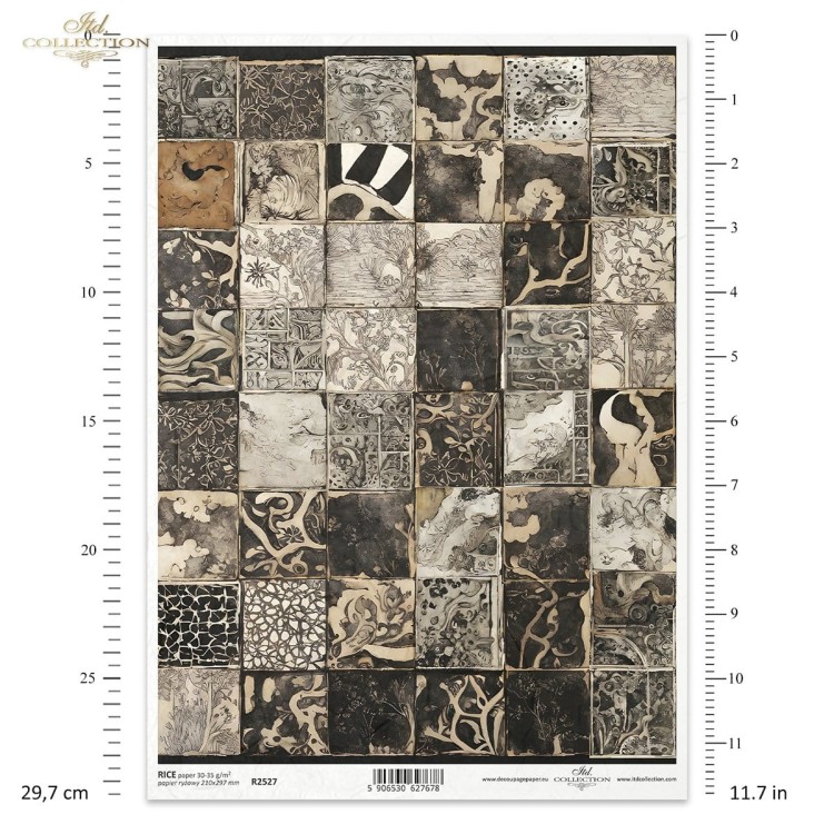 Papier ryżowy do decoupage A4 geometyczne czarno-białe wzorki miniaturki R2527 ITD Collection