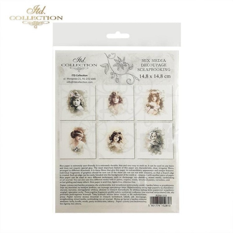Zestaw papierów ryżowych do decoupage 14.8x14.8 Dzieci w stylu retro RSM015 ITD Collection