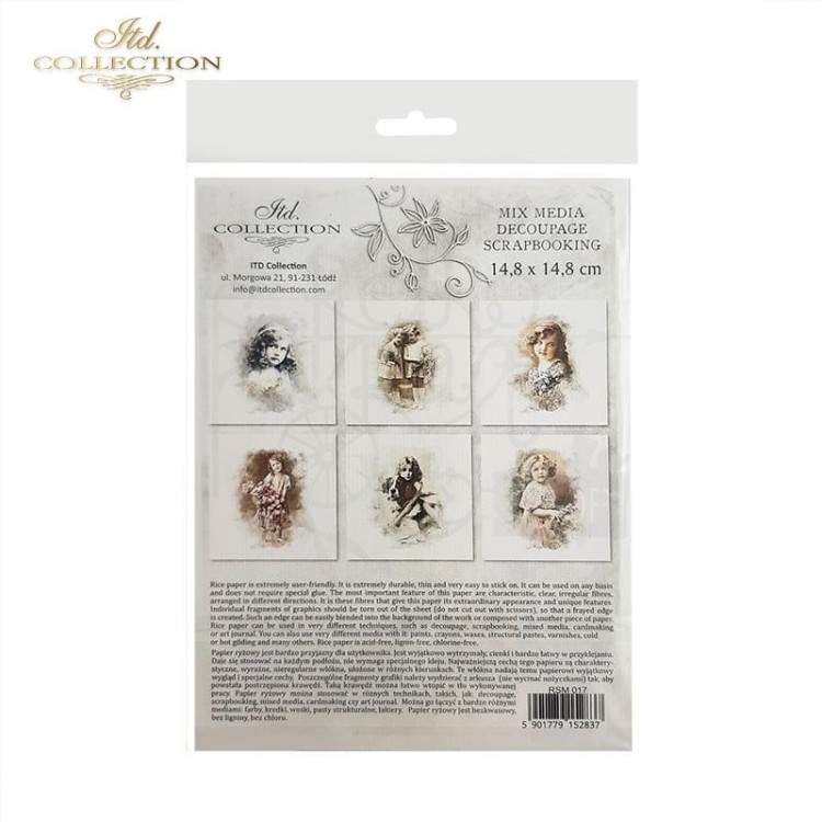 Zestaw papierów ryżowych do decoupage 14.8x14.8 Dzieci w stylu retro RSM017 ITD Collection