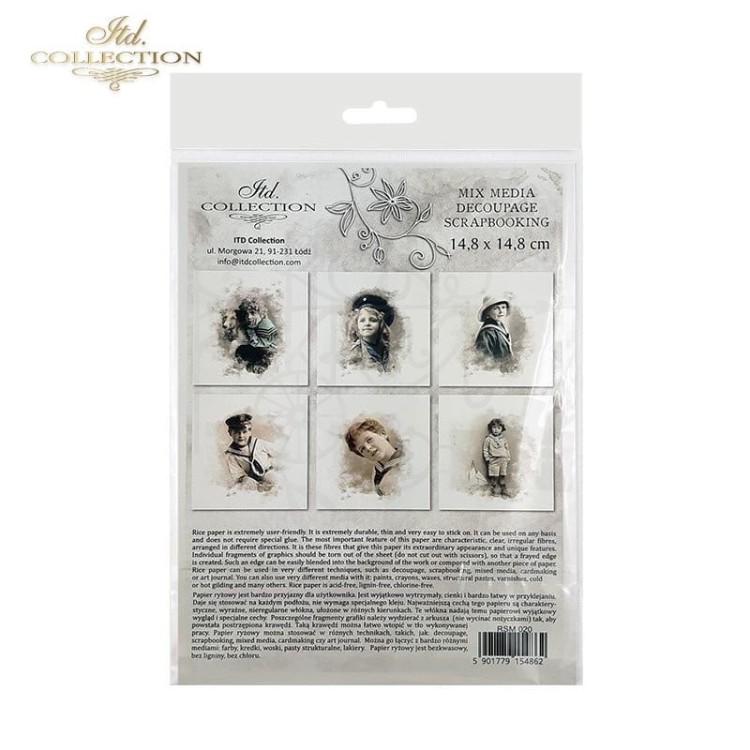 Zestaw papierów ryżowych do decoupage 14.8x14.8 Retro zdjęcia RSM020 ITD Collection