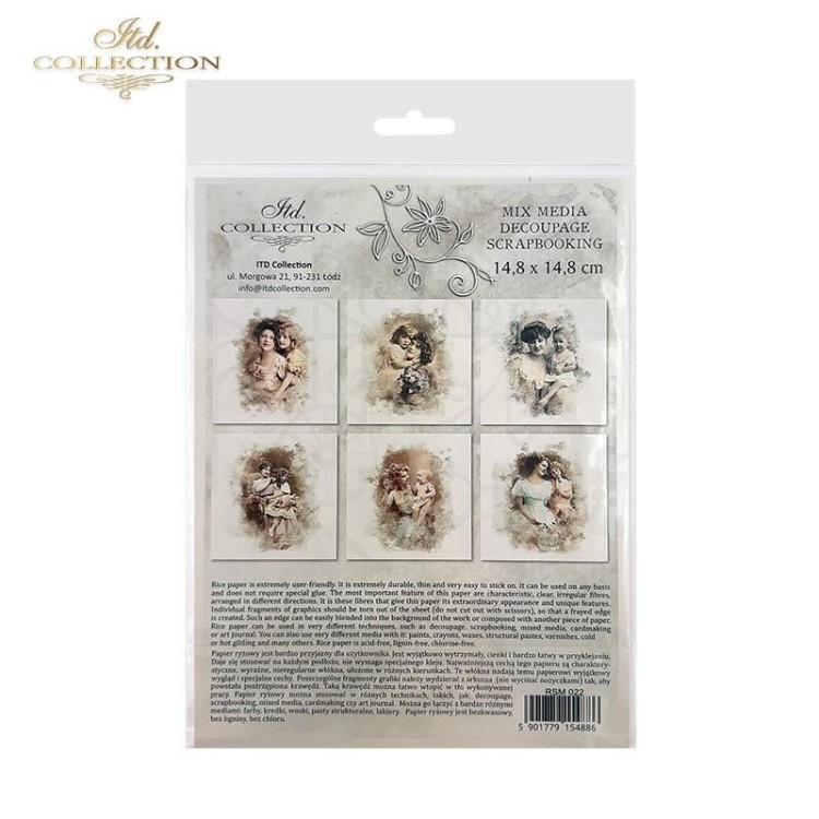 Zestaw papierów ryżowych do decoupage 14.8x14.8 Retro zdjęcia RSM022 ITD Collection