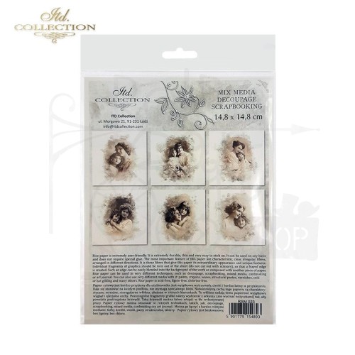 Zestaw papierów ryżowych do decoupage 14.8x14.8 Retro zdjęcia RSM023 ITD Collection