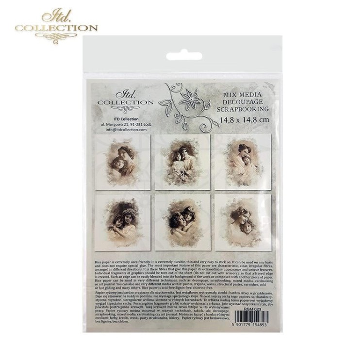 Zestaw papierów ryżowych do decoupage 14.8x14.8 Retro zdjęcia RSM023 ITD Collection
