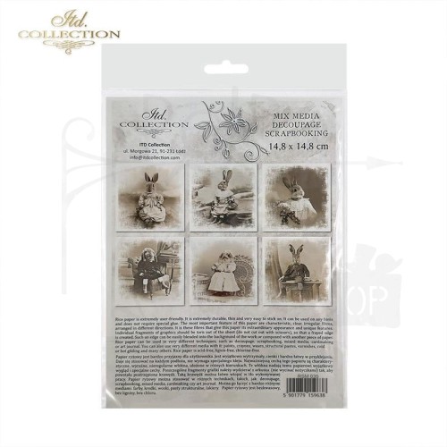 Zestaw papierów ryżowych do decoupage 14.8x14.8 Zwierzęta retro w strojach RSM035 ITD Collection