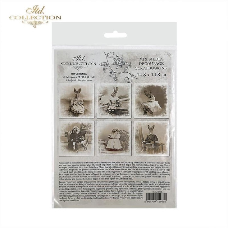 Zestaw papierów ryżowych do decoupage 14.8x14.8 Zwierzęta retro w strojach RSM035 ITD Collection