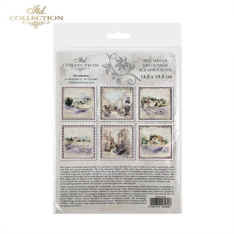 Zestaw papierów ryżowych do decoupage 14.8x14.8 Lawenda RSM083 ITD Collection