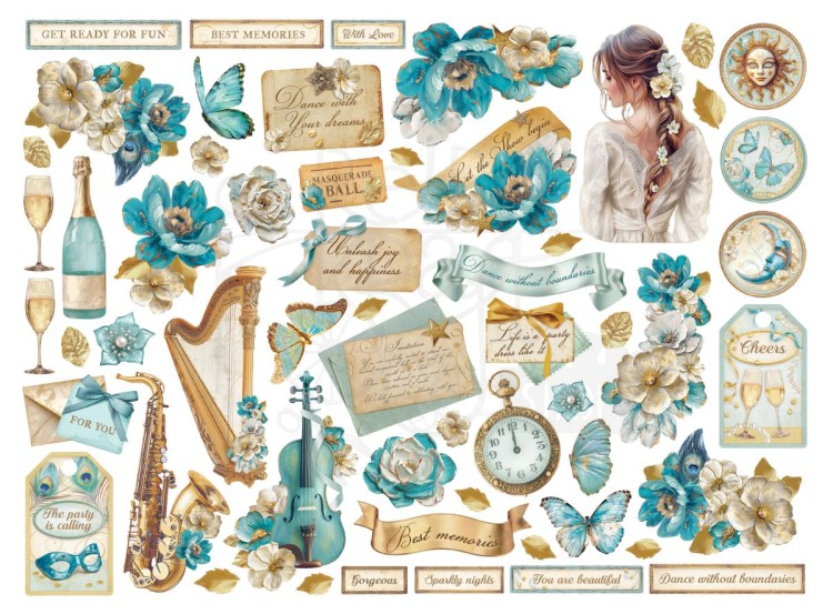 Ozdoby kształty tekturowe Die Cuts Masquerade 57 szt DFLDC111 Stamperia