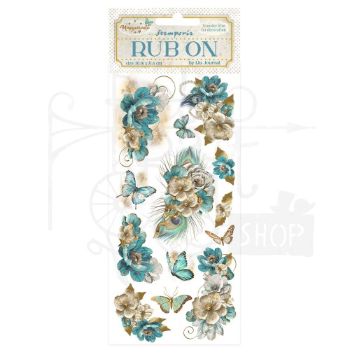 Rub-on transfer 10x21.6cm Masquerade Niebieskie kwiaty DFLRB139 Stamperia